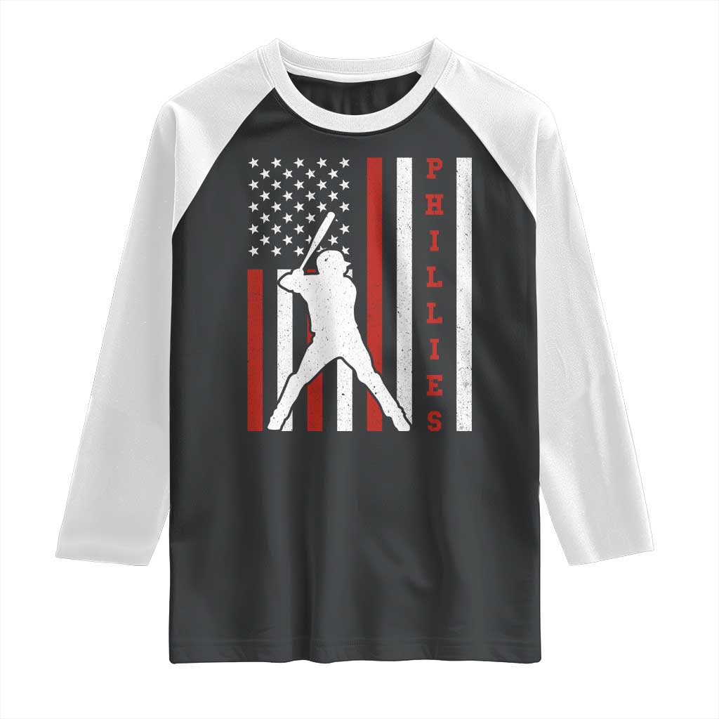Phillies Baseball Raglan Shirt Cool Distressed Philadelphia Red October US Flag - Wonder Print Shop