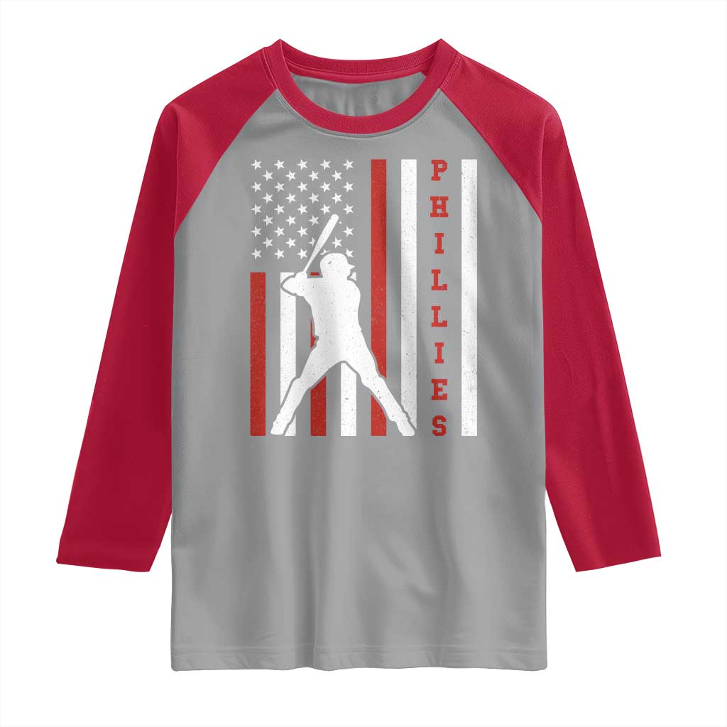Phillies Baseball Raglan Shirt Cool Distressed Philadelphia Red October US Flag - Wonder Print Shop