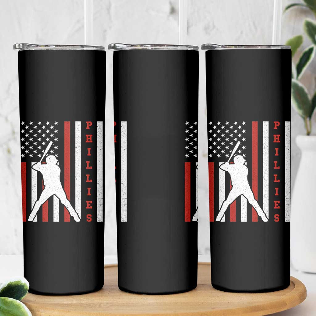 Phillies Baseball Skinny Tumbler Cool Distressed Philadelphia Red October US Flag - Wonder Print Shop
