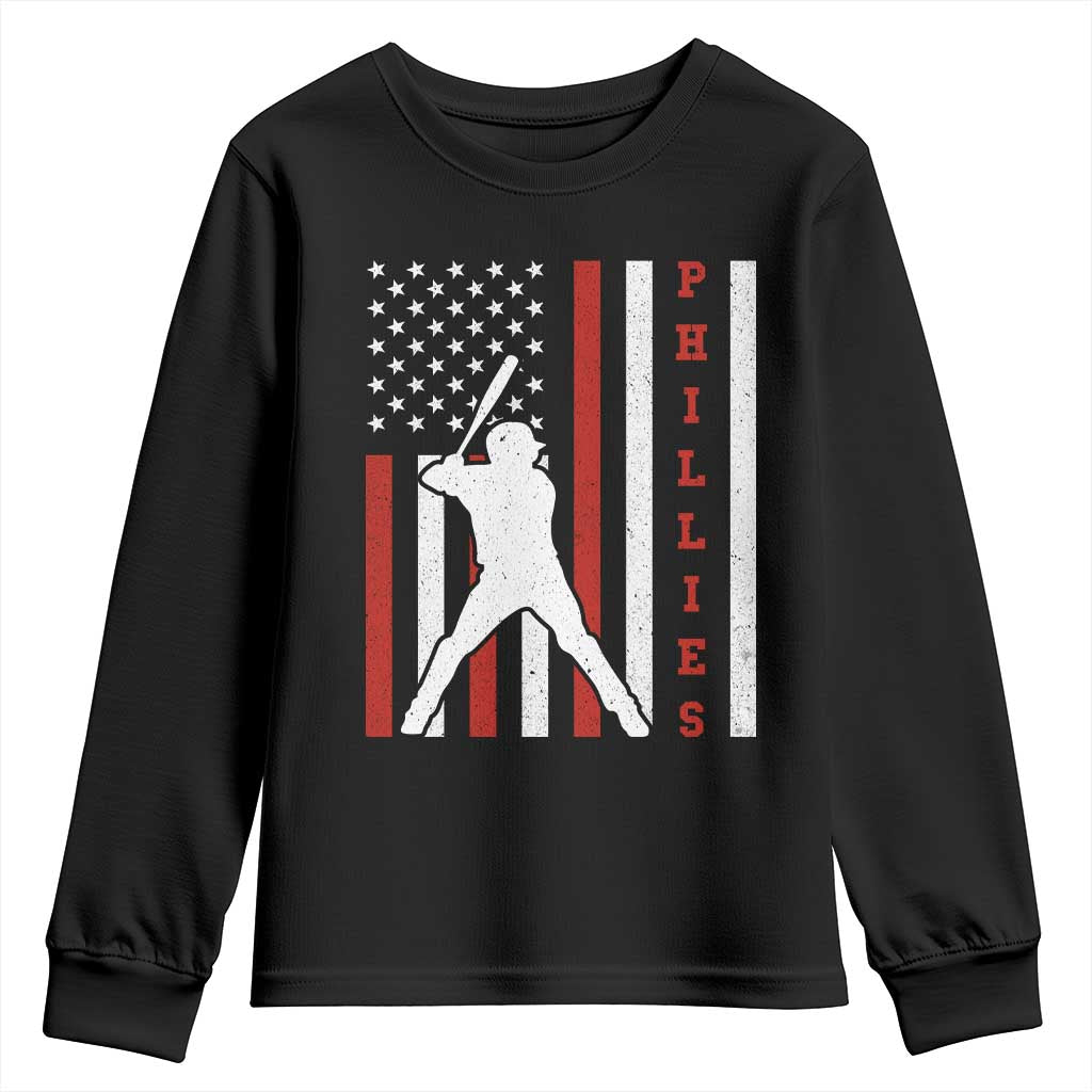 Phillies Baseball Youth Sweatshirt Cool Distressed Philadelphia Red October US Flag - Wonder Print Shop