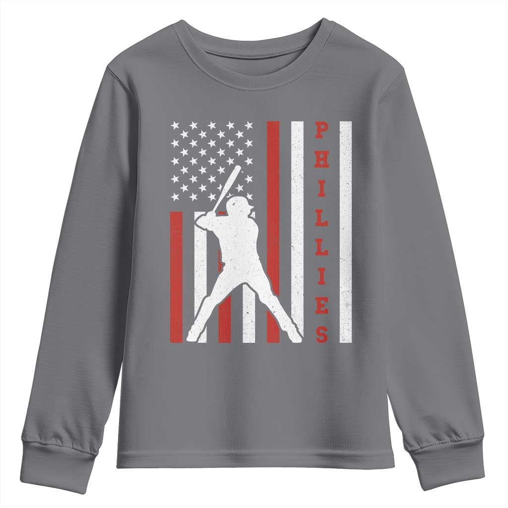 Phillies Baseball Youth Sweatshirt Cool Distressed Philadelphia Red October US Flag - Wonder Print Shop