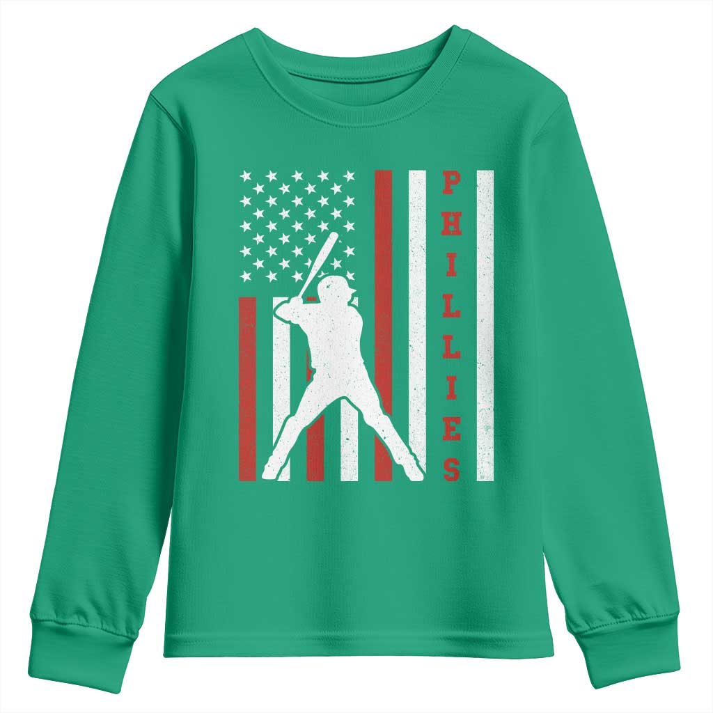 Phillies Baseball Youth Sweatshirt Cool Distressed Philadelphia Red October US Flag - Wonder Print Shop