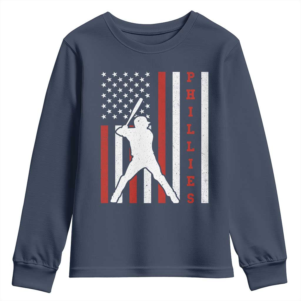 Phillies Baseball Youth Sweatshirt Cool Distressed Philadelphia Red October US Flag - Wonder Print Shop