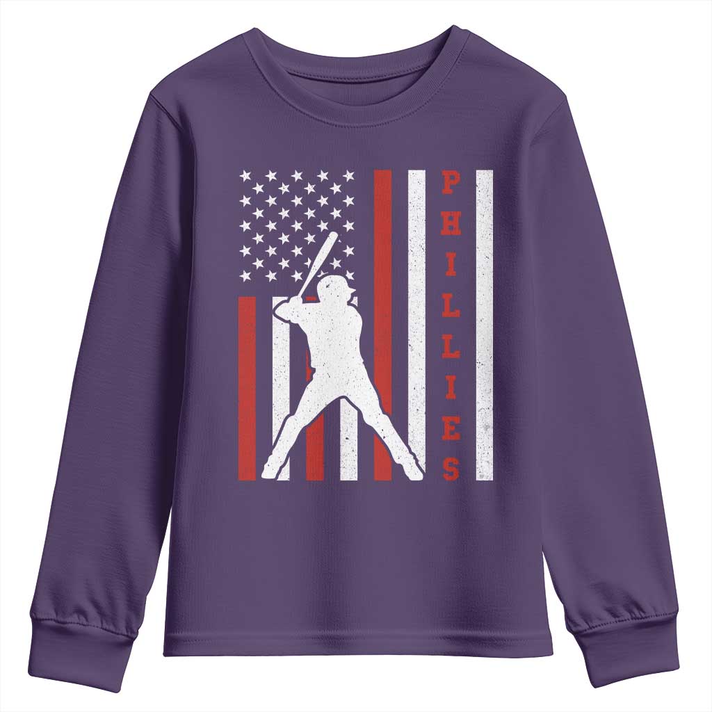Phillies Baseball Youth Sweatshirt Cool Distressed Philadelphia Red October US Flag - Wonder Print Shop