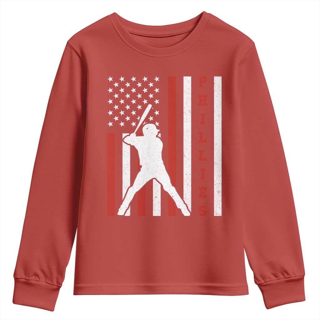 Phillies Baseball Youth Sweatshirt Cool Distressed Philadelphia Red October US Flag - Wonder Print Shop