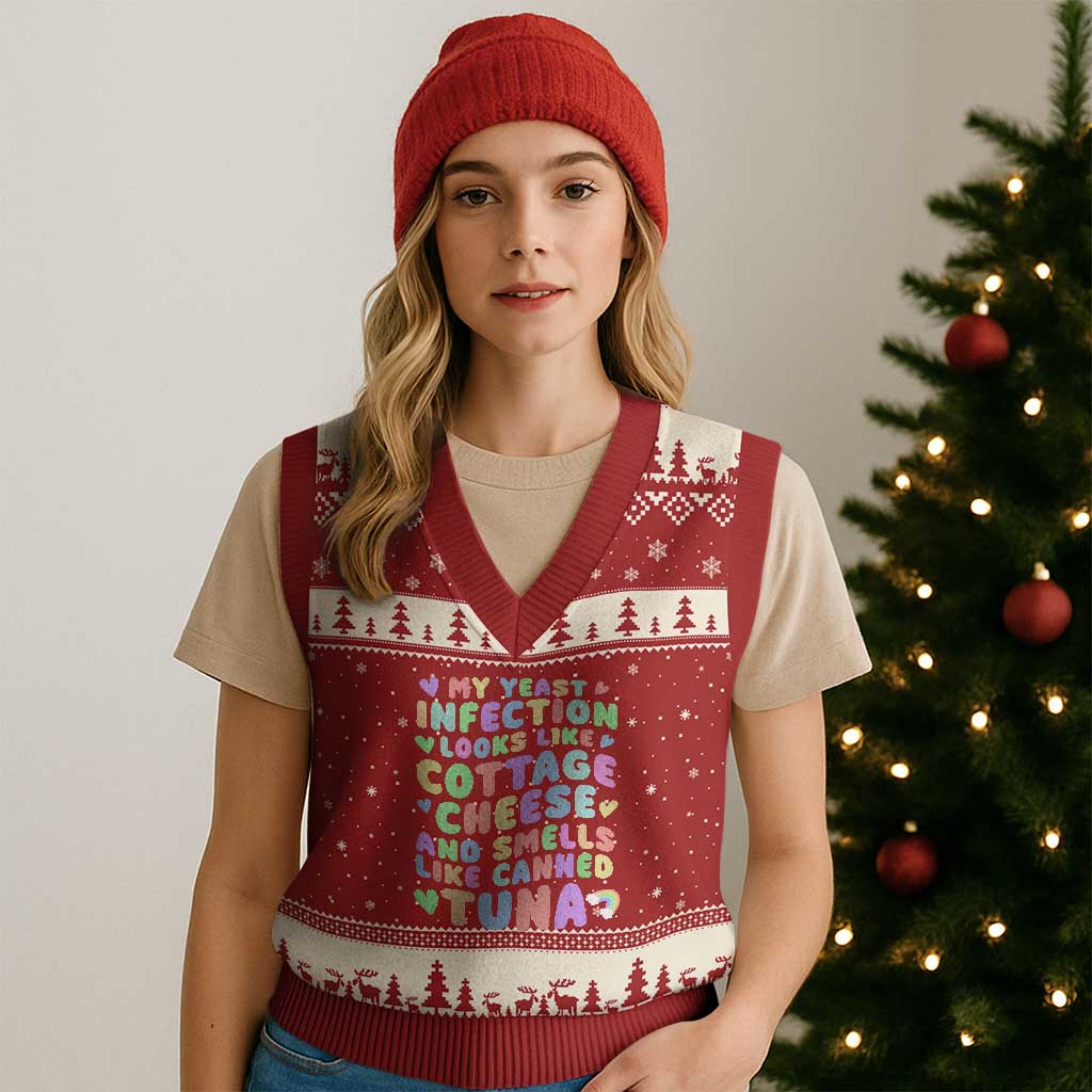 Inappropriate Adult V-Neck Knit Sweater Vest Funny My Yeast Infection Roulette Game - Wonder Print Shop