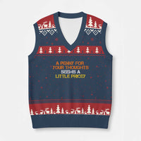 Funny Penny For Your Thoughts V-Neck Knit Sweater Vest Funny Sarcasm Joke Sarcastic Humor - Wonder Print Shop