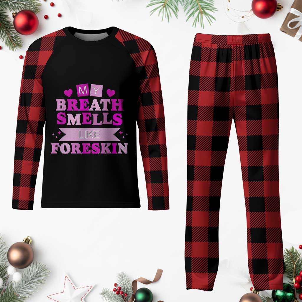 Dirty Humor Plaid Pajama Set My Breath Smells Like Foreskin - Wonder Print Shop
