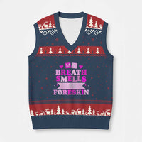 Dirty Humor V-Neck Knit Sweater Vest My Breath Smells Like Foreskin - Wonder Print Shop