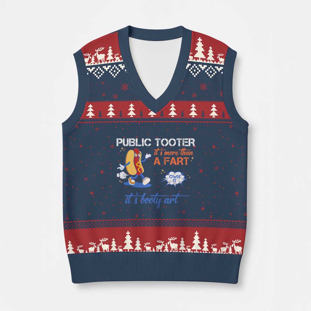Public Tooter V-Neck Knit Sweater Vest Its More Than A Fart Funny Inappropriate Embarrassing - Wonder Print Shop