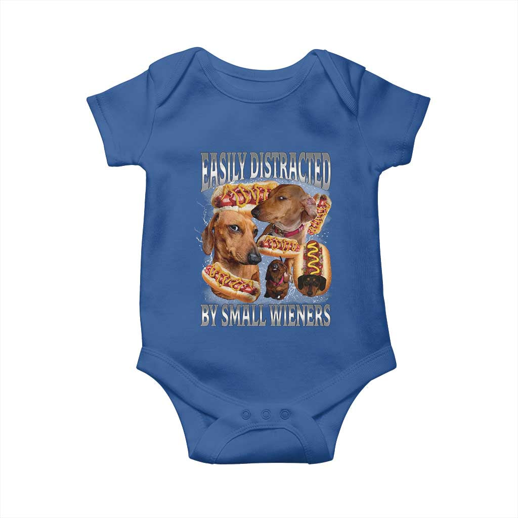 Funny Offensive Dachshund Baby Onesie Easily Distracted By Small Wieners Bootleg Meme