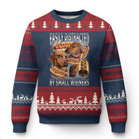 Funny Offensive Dachshund Ugly Christmas Sweater Easily Distracted By Small Wieners Bootleg Meme