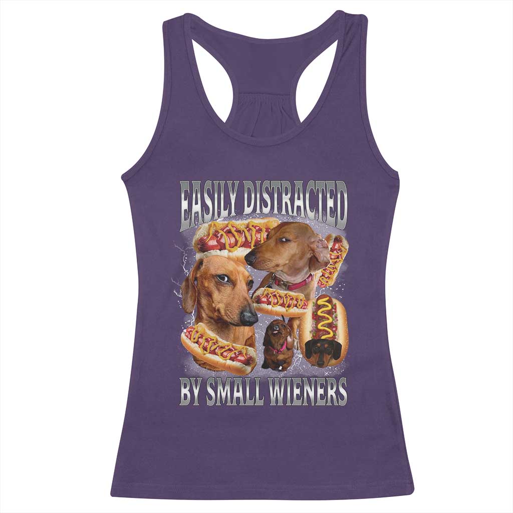 Funny Offensive Dachshund Racerback Tank Top Easily Distracted By Small Wieners Bootleg Meme
