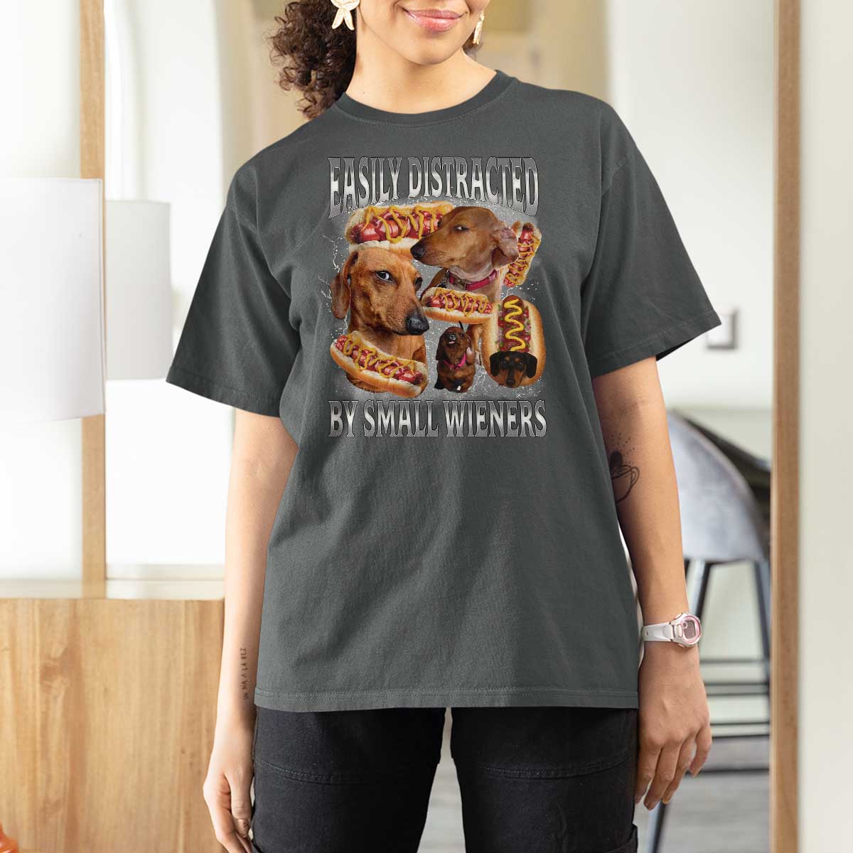 Funny Offensive Dachshund T Shirt For Women Easily Distracted By Small Wieners Bootleg Meme