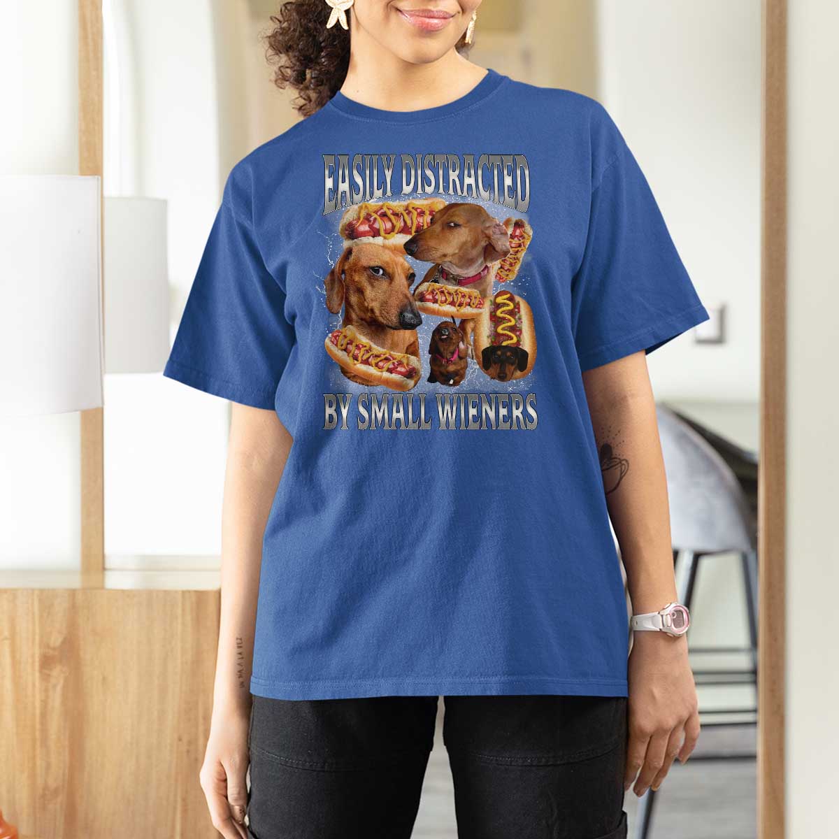 Funny Offensive Dachshund T Shirt For Women Easily Distracted By Small Wieners Bootleg Meme