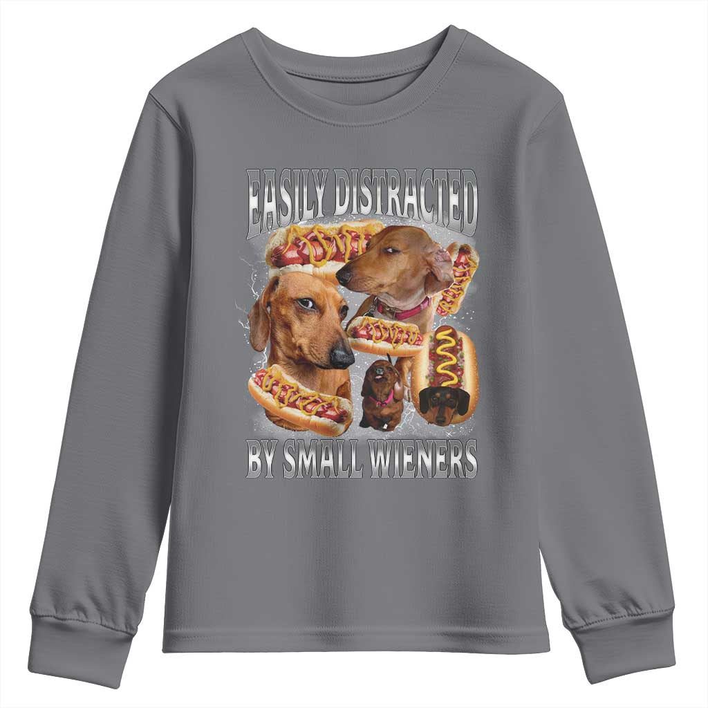 Funny Offensive Dachshund Youth Sweatshirt Easily Distracted By Small Wieners Bootleg Meme