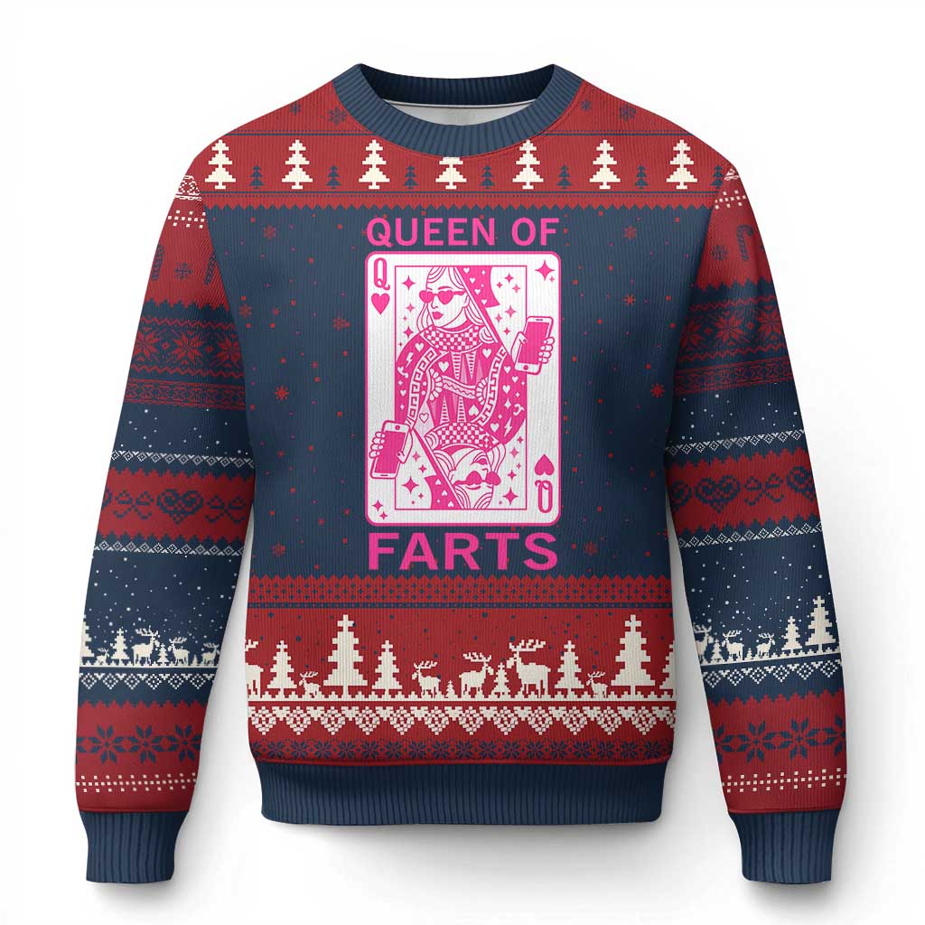 Queen of Farts Ugly Christmas Sweater Funny Joke Inappropriate Fart Prank Gift - Wonder Print Shop