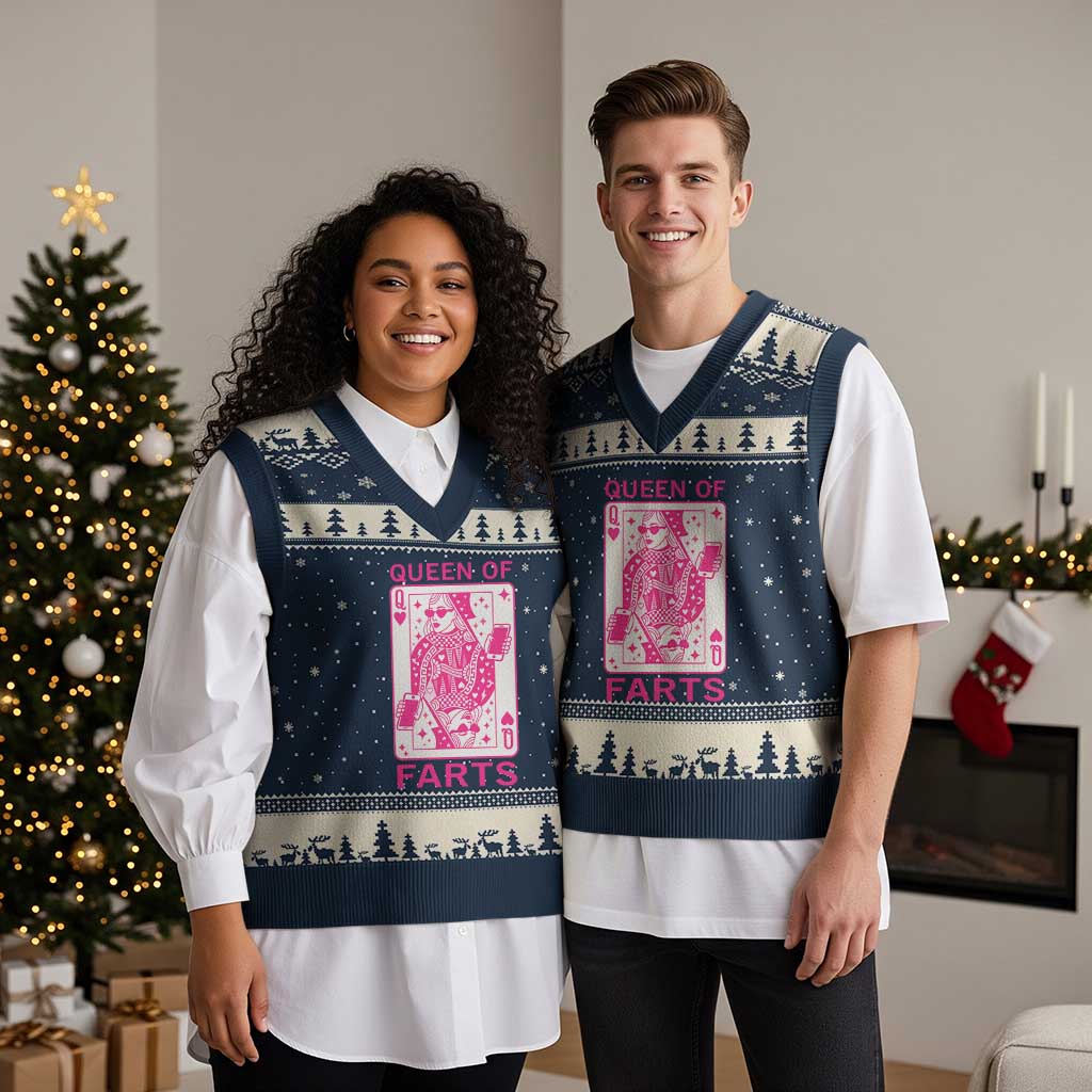 Queen of Farts V-Neck Knit Sweater Vest Funny Joke Inappropriate Fart Prank Gift - Wonder Print Shop