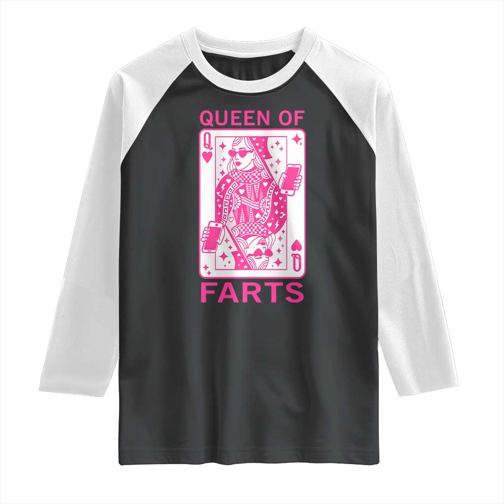 Queen of Farts Raglan Shirt Funny Joke Inappropriate Fart Prank Gift - Wonder Print Shop
