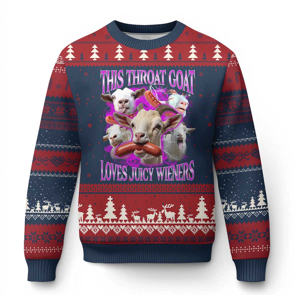 Funny Throat Goat Ugly Christmas Sweater Swallows Juicy Wieners Inappropriate Adult - Wonder Print Shop