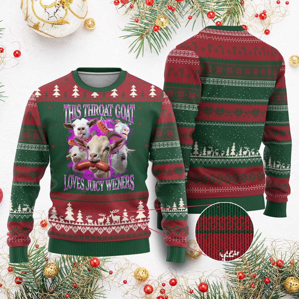 Funny Throat Goat Ugly Christmas Sweater Swallows Juicy Wieners Inappropriate Adult - Wonder Print Shop