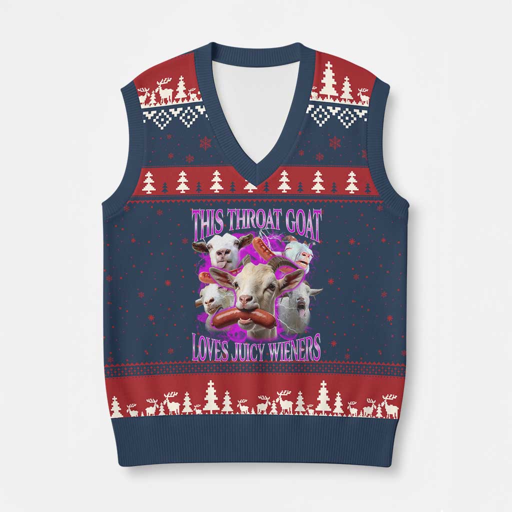 Funny Throat Goat V-Neck Knit Sweater Vest Swallows Juicy Wieners Inappropriate Adult - Wonder Print Shop