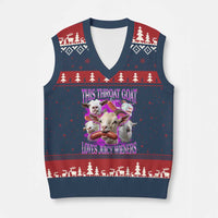 Funny Throat Goat V-Neck Knit Sweater Vest Swallows Juicy Wieners Inappropriate Adult - Wonder Print Shop