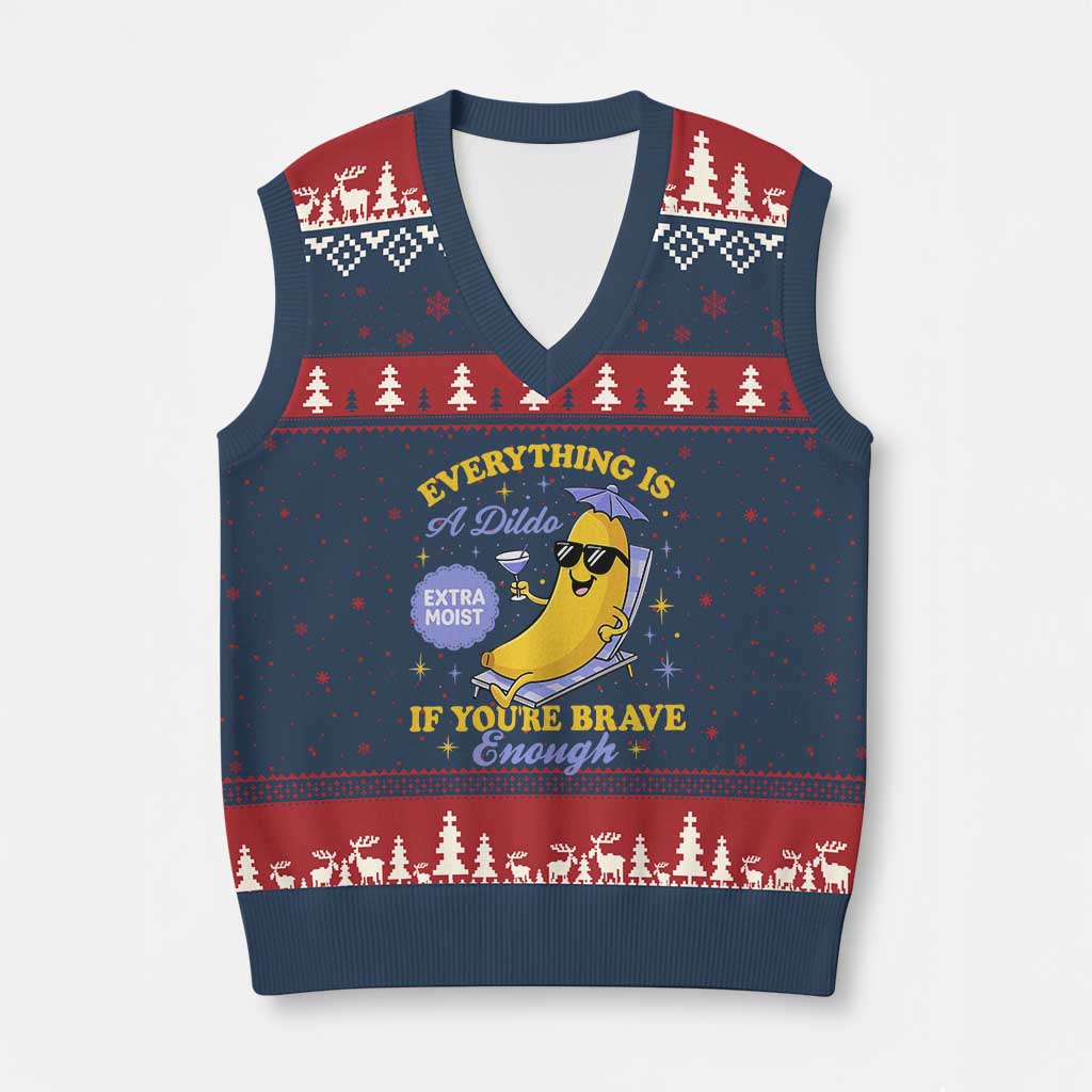 Funny Embarrassing Saying V-Neck Knit Sweater Vest Sarcastic Inappropriate Raunchy Banana - Wonder Print Shop