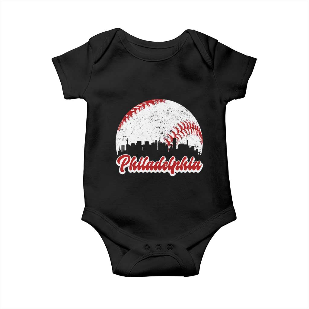 Philadelphia Baseball Baby Onesie Vintage Skyline City - Wonder Print Shop