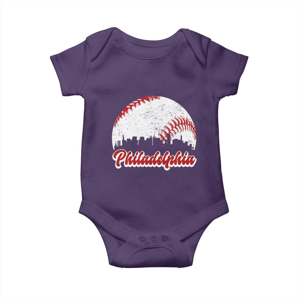 Philadelphia Baseball Baby Onesie Vintage Skyline City - Wonder Print Shop