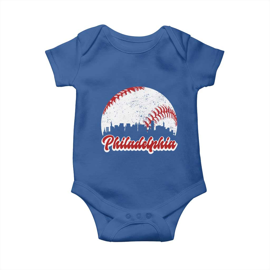 Philadelphia Baseball Baby Onesie Vintage Skyline City - Wonder Print Shop