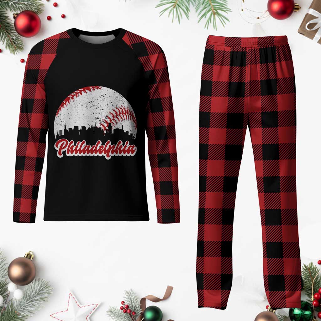Philadelphia Baseball Plaid Pajama Set Vintage Skyline City - Wonder Print Shop