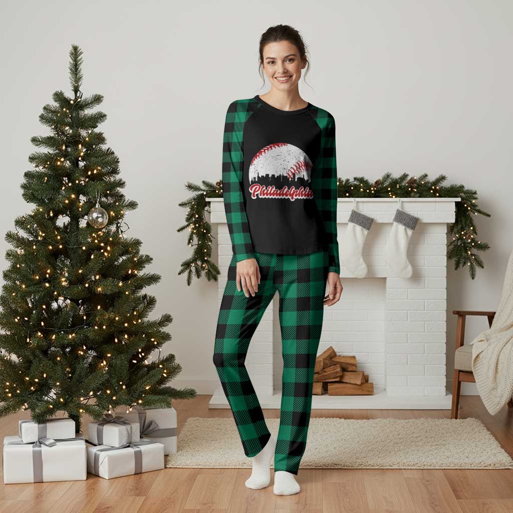 Philadelphia Baseball Plaid Pajama Set Vintage Skyline City - Wonder Print Shop