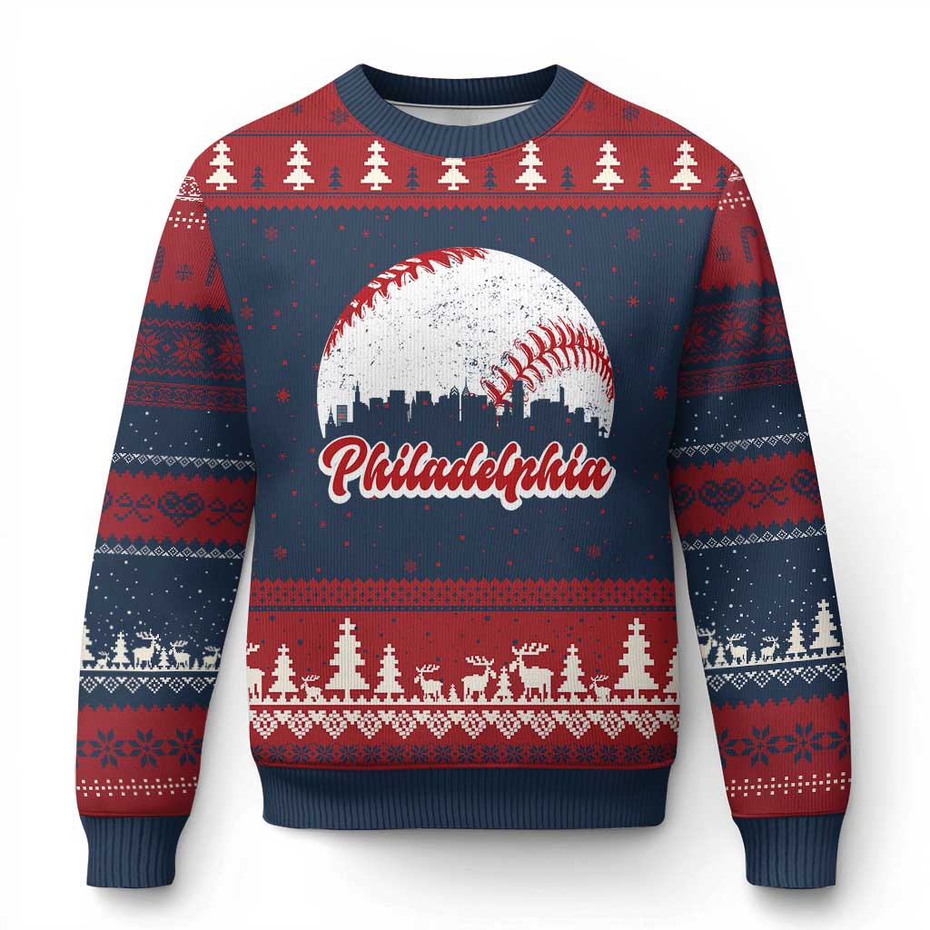 Philadelphia Baseball Ugly Christmas Sweater Vintage Skyline City - Wonder Print Shop