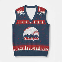 Philadelphia Baseball V-Neck Knit Sweater Vest Vintage Skyline City - Wonder Print Shop