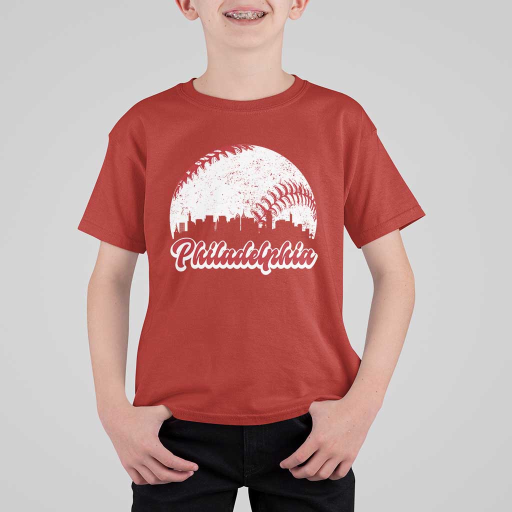 Philadelphia Baseball T Shirt For Kid Vintage Skyline City - Wonder Print Shop