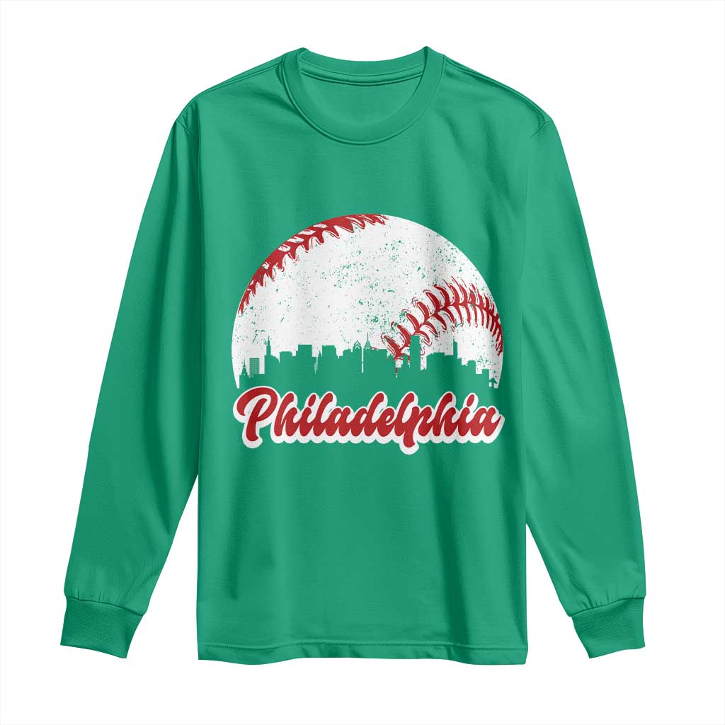 Philadelphia Baseball Long Sleeve Shirt Vintage Skyline City - Wonder Print Shop