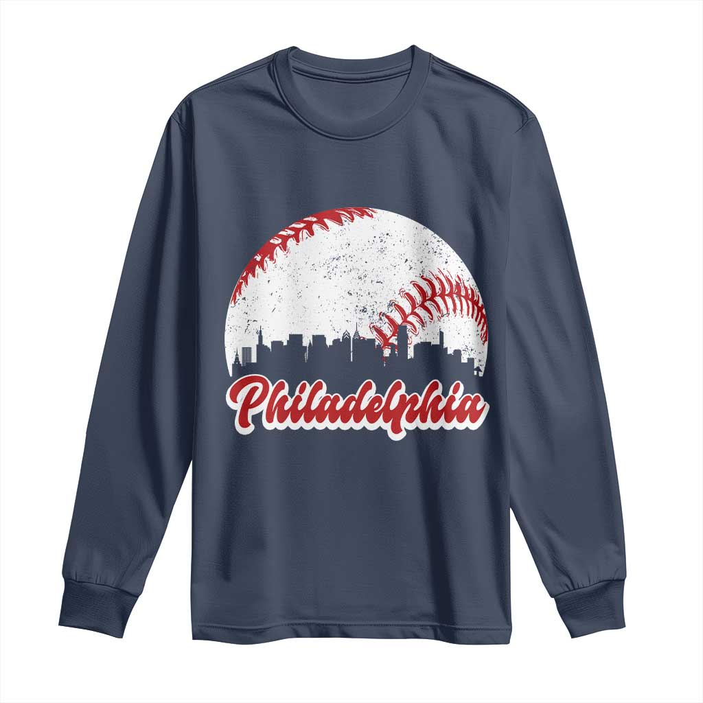 Philadelphia Baseball Long Sleeve Shirt Vintage Skyline City - Wonder Print Shop