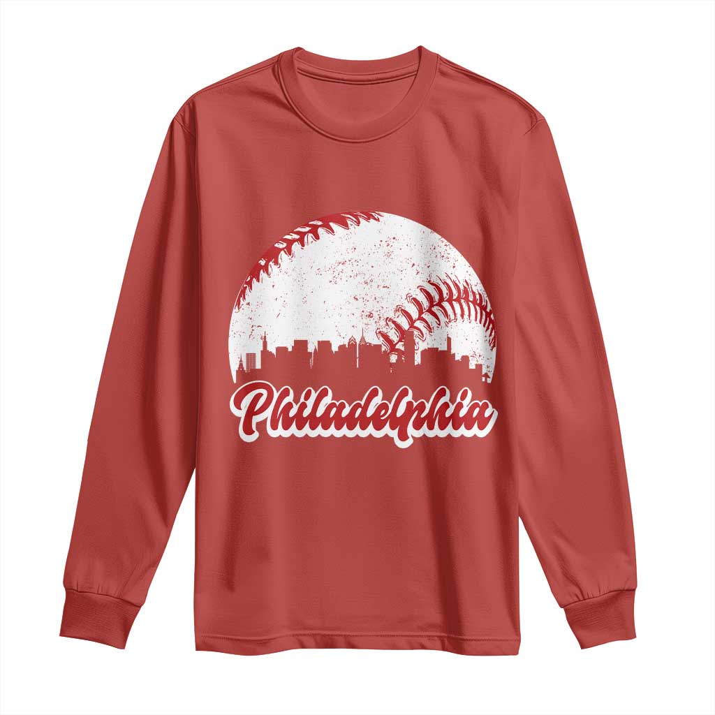 Philadelphia Baseball Long Sleeve Shirt Vintage Skyline City - Wonder Print Shop
