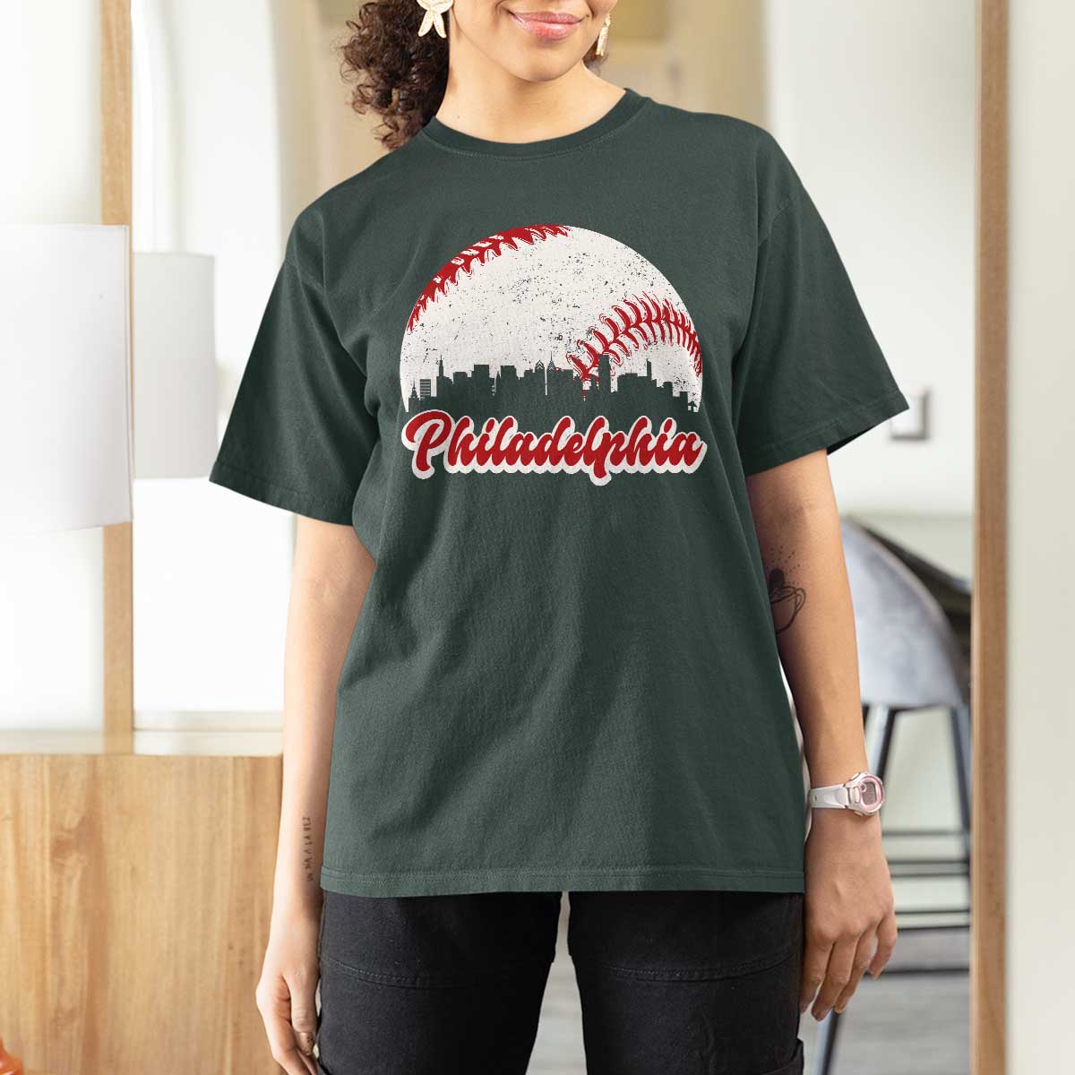 Philadelphia Baseball T Shirt For Women Vintage Skyline City - Wonder Print Shop
