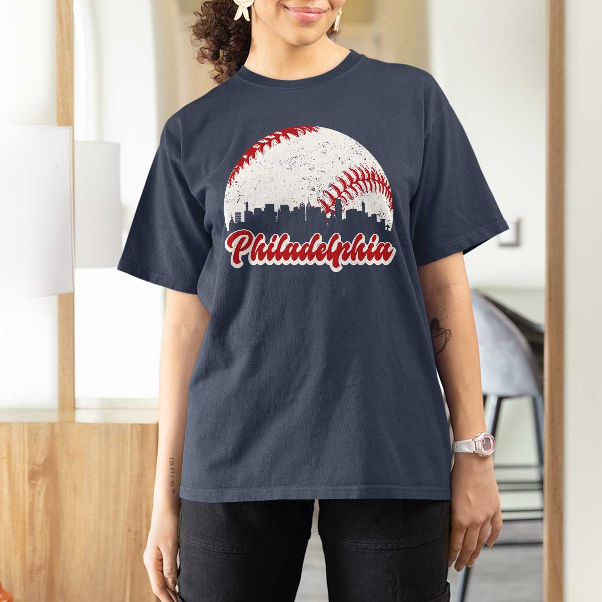 Philadelphia Baseball T Shirt For Women Vintage Skyline City - Wonder Print Shop