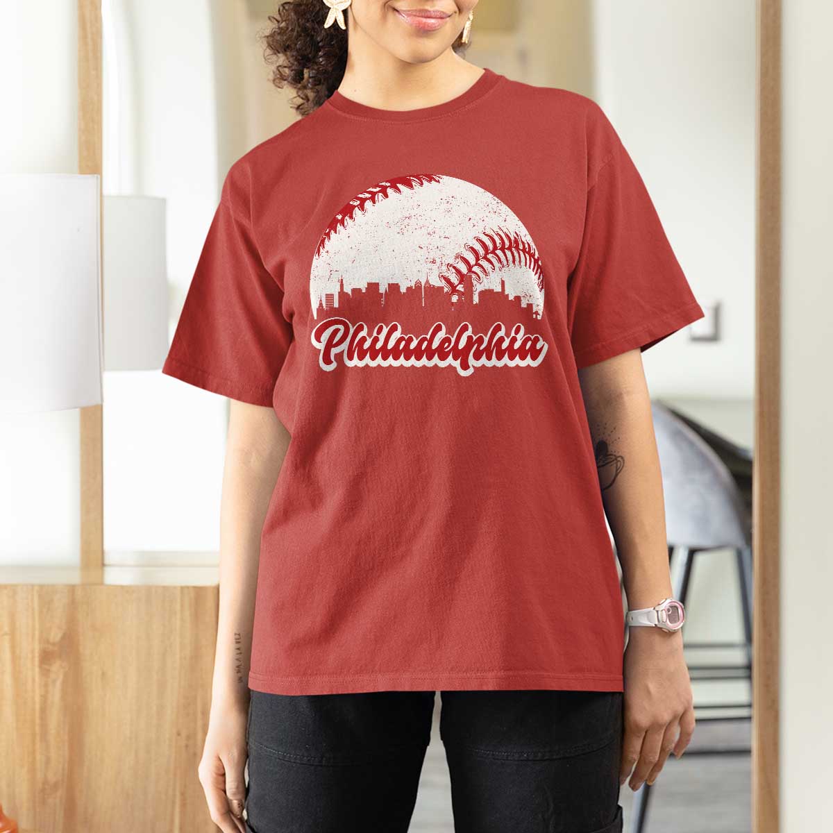 Philadelphia Baseball T Shirt For Women Vintage Skyline City - Wonder Print Shop