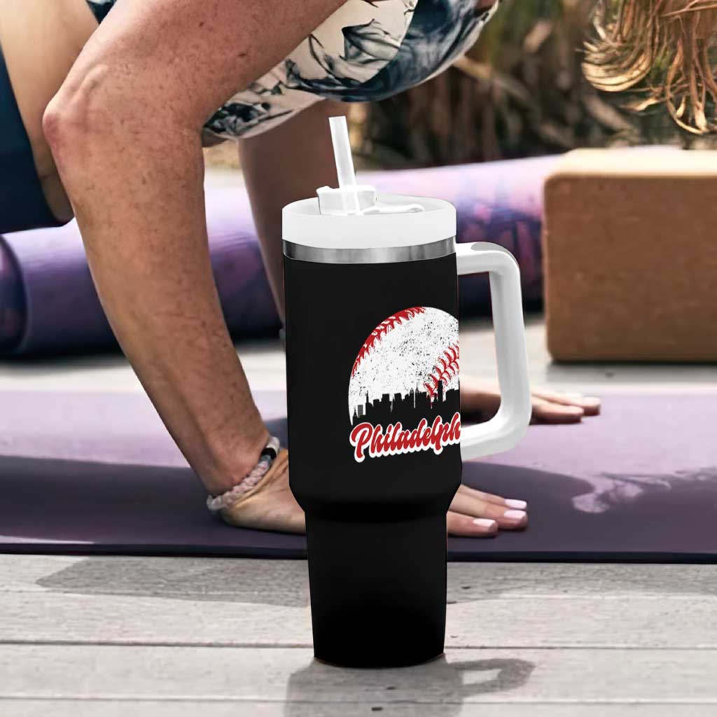Philadelphia Baseball Tumbler With Handle Vintage Skyline City - Wonder Print Shop