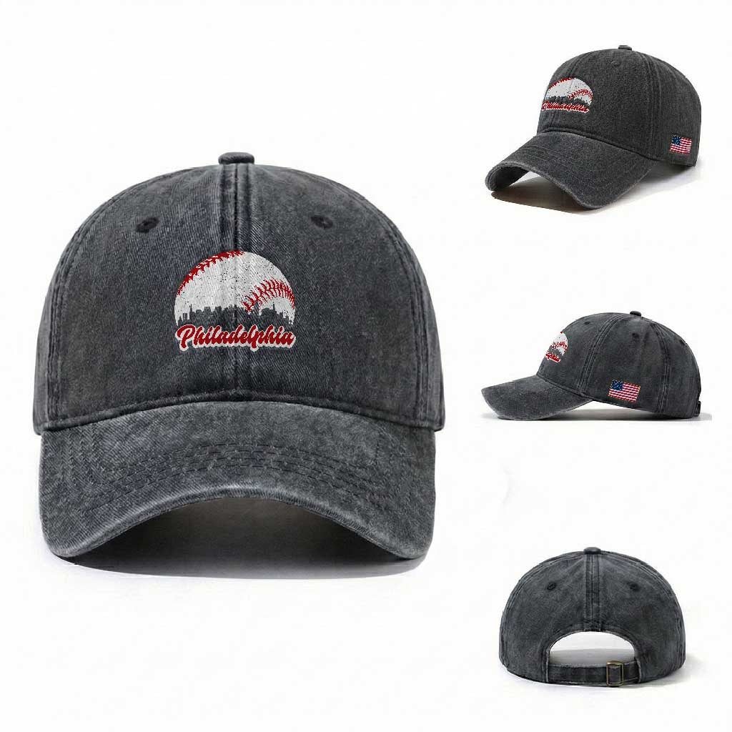 Philadelphia Baseball Lover Washed Cotton Baseball Cap Vintage Skyline City