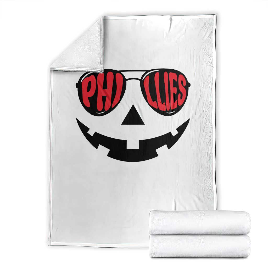 Halloween Phillies Throw Blanket Philadelphia Baseball Red October Jackolantern Pumpkin Face - Wonder Print Shop