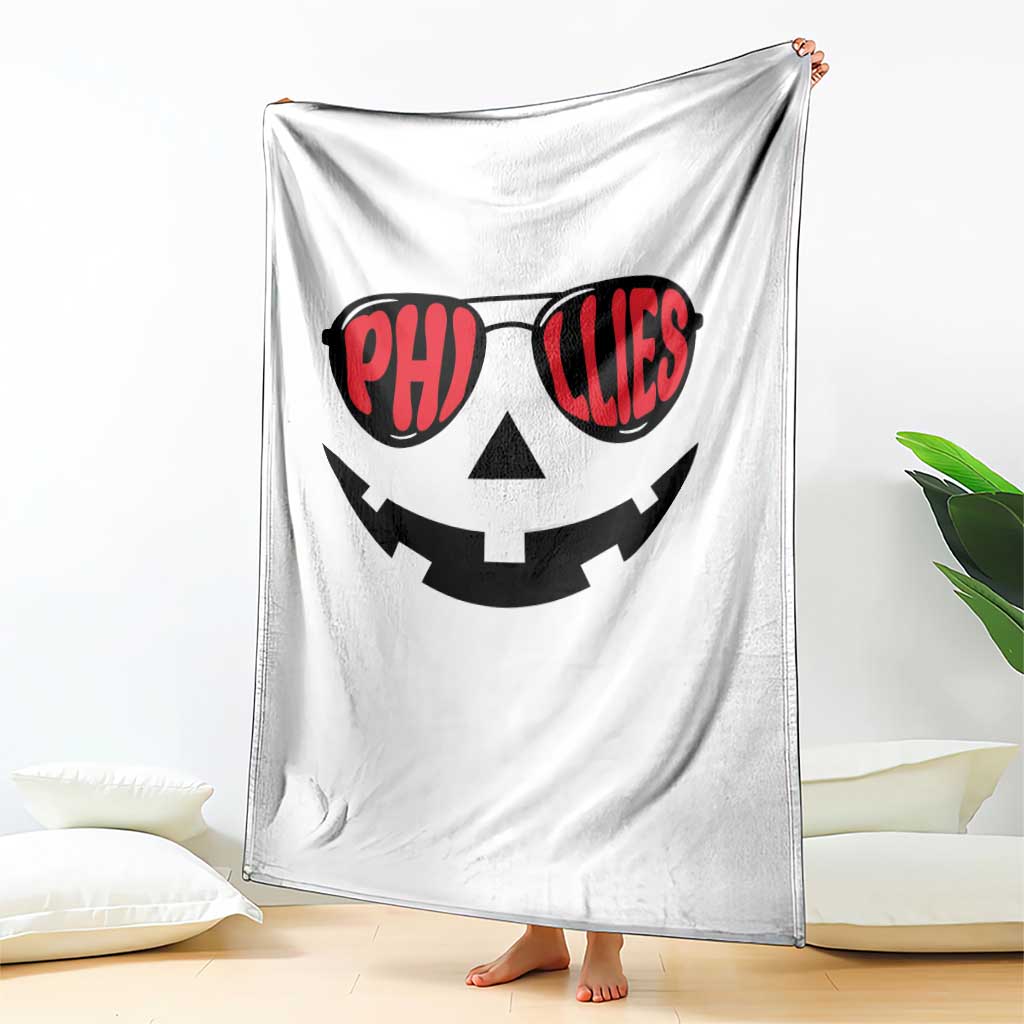 Halloween Phillies Throw Blanket Philadelphia Baseball Red October Jackolantern Pumpkin Face - Wonder Print Shop