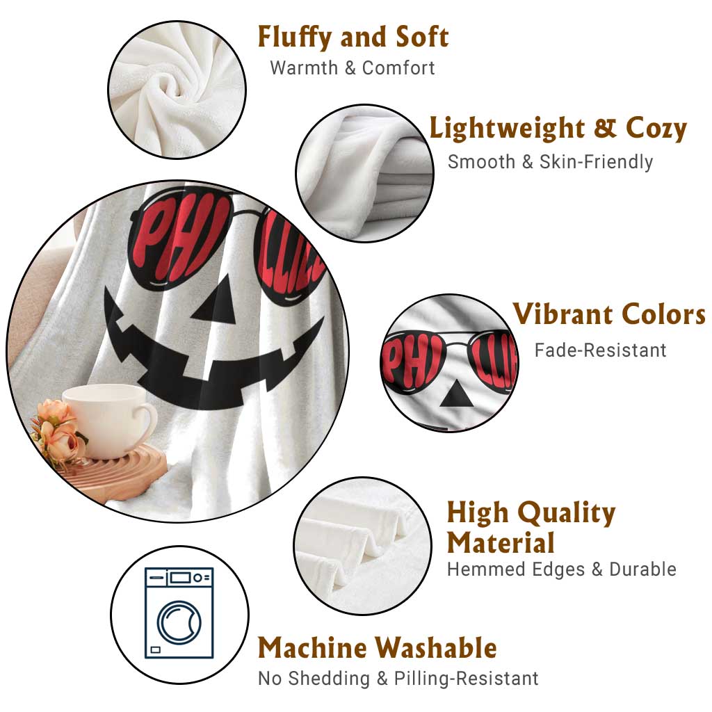 Halloween Phillies Throw Blanket Philadelphia Baseball Red October Jackolantern Pumpkin Face - Wonder Print Shop