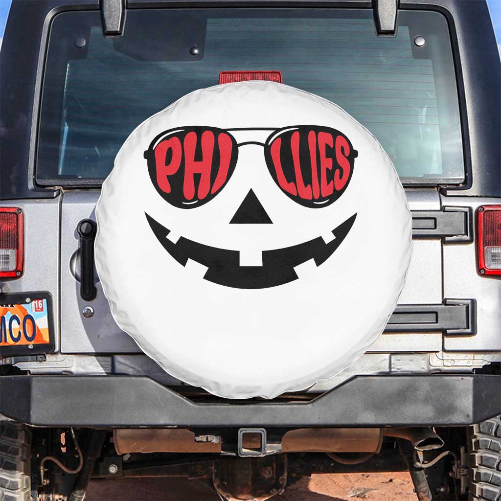 Halloween Phillies Spare Tire Cover Philadelphia Baseball Red October Jackolantern Pumpkin Face - Wonder Print Shop