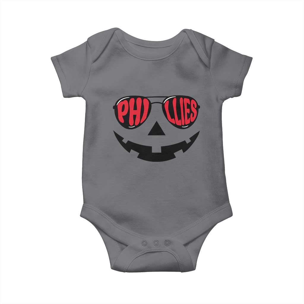 Halloween Phillies Baby Onesie Philadelphia Baseball Red October Jackolantern Pumpkin Face - Wonder Print Shop