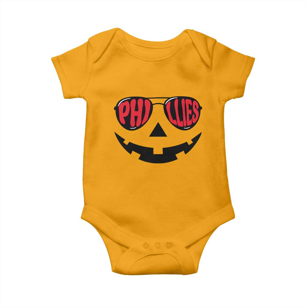 Halloween Phillies Baby Onesie Philadelphia Baseball Red October Jackolantern Pumpkin Face - Wonder Print Shop